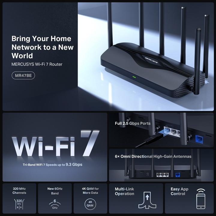 Produktbild Mercusys WRL ROUTER 9300MBPS/4PORT MR47BE