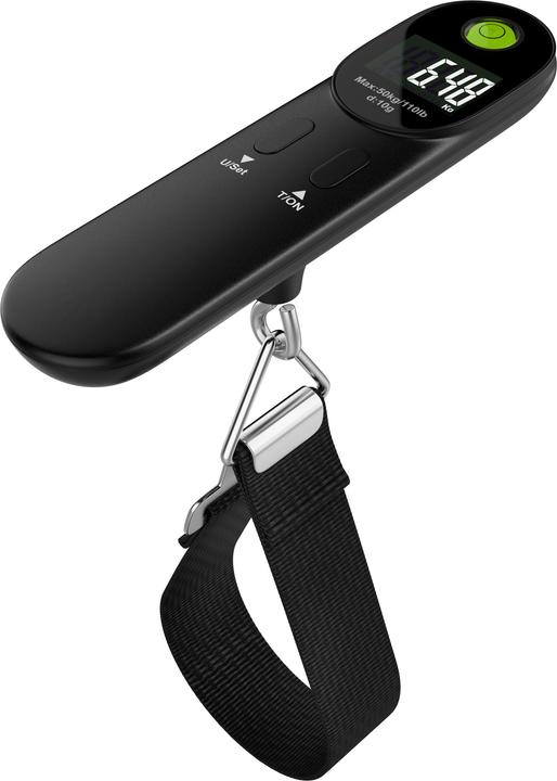 Produktbild Bearware Kofferwaage digital, bis 50 kg, mit Wiegeband & Haken, für Reisen, Gepäckwaage mit Display, schwarz (Kofferwaage)