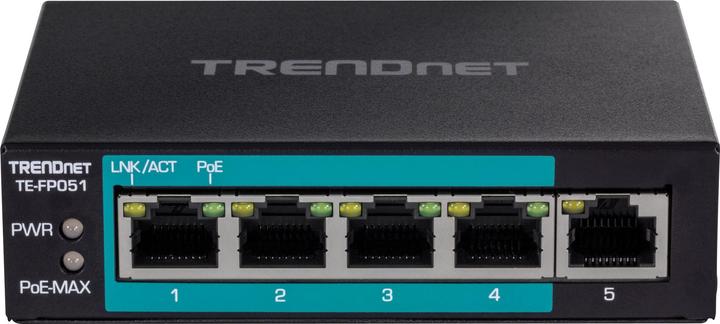 Produktbild Trendnet TE-FP051 Netzwerk-Switch Unmanaged Fast Ethernet (10/100) Power over Ethernet (PoE) Schwarz (5 Ports)