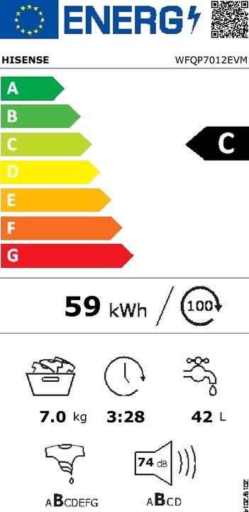 Label énergétique Hisense WFQP7012EVM (7 kg, Gauche)