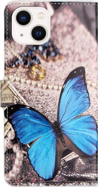 Actual product image Cover-Discount iPhone 15 - Leather case cover butterfly blue (Apple iPhone 15)