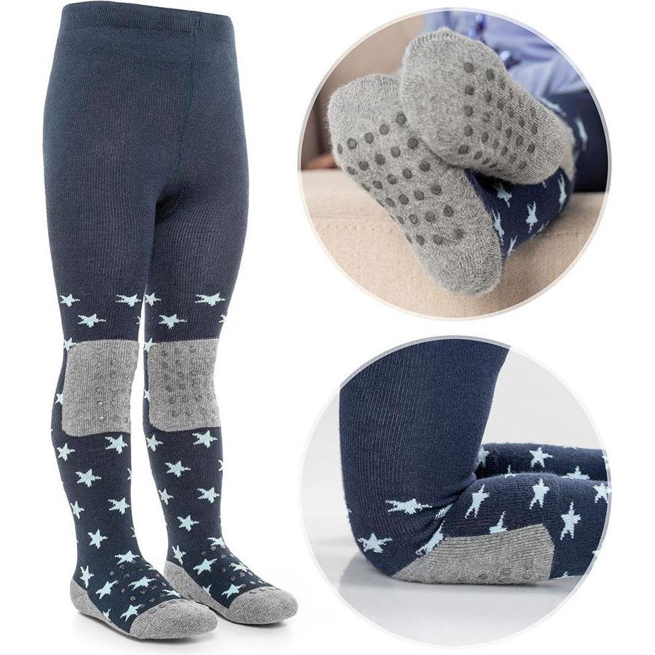 La Loona, Strümpfe, LaLoona Baby-Strumpfhosen Krabbelstrumpfhose - Sterne Marine -, Grau, Blau, (86/92)
