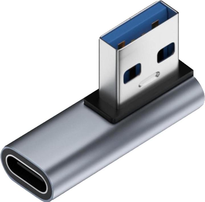 PowerGuard USB-A zu USB-C 90 Grad Winkel links flach Adapter (USB-A, USB Typ C)
