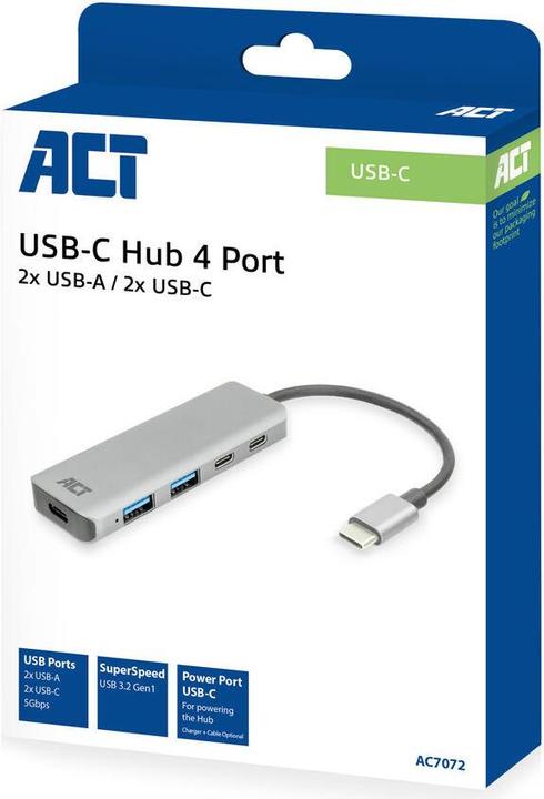 Actual product image ACT USB-C hub 3.0, 2x USB-A, 2x USB-C (USB-C, 4 ports)