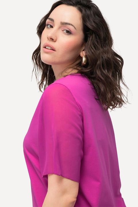 Produktbild Ulla Popken T-Shirt, Chiffon-Blende, V-Ausschnitt, Chiffon-Halbarm (58)