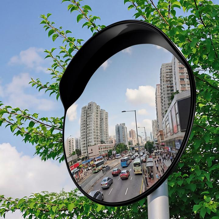 Actual product image Wiltec Verkehrsspiegel 75cm Konvexspiegel Schutzhaube Schwarz Sicherheitsspiegel (1.20 x 75 cm)