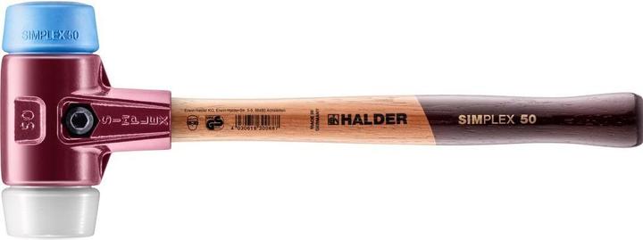 Actual product image Halder Soft faced hammer SIMPLEX length 350 mm head dm 50 mm soft/medium-hard wood TPE soft blue/superpl... (1055 g)