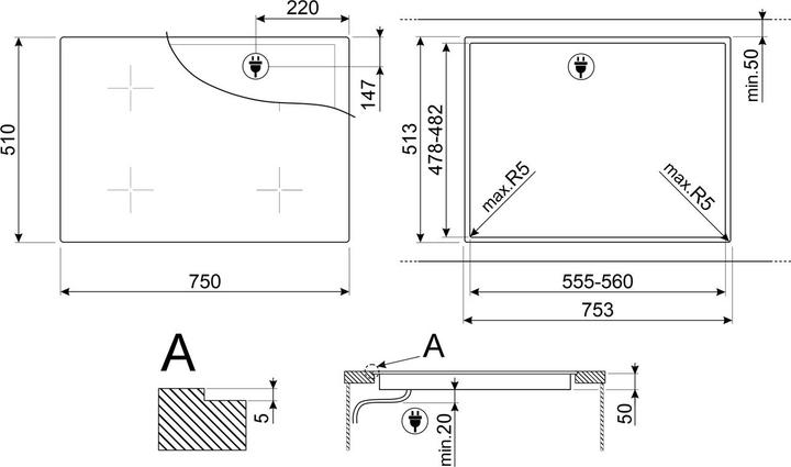 Actual product image Smeg SIB2741D Black Built-in 75 cm Induction hob 4 Cooker(s) (75 cm, Induction hob)