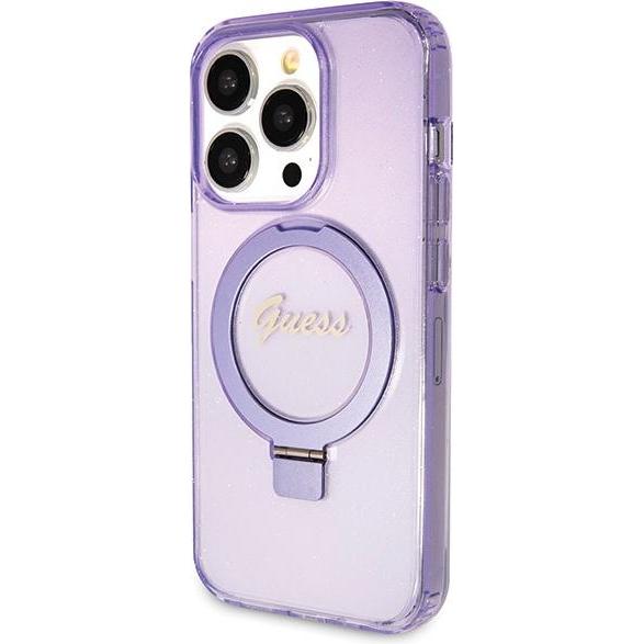 Thumbnail - Guess GUHMP14LHRSGSU iPhone 14 Pro 6.1" fioletowy/purple hardcase Ring Stand Script Glitter MagSafe (Apple iPhone 14 Pro...