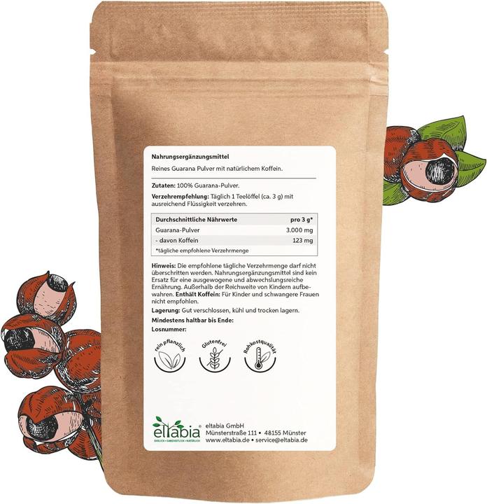 Immagine prodotto Eltabia Guaranà in polvere dal Brasile | Caffeina naturale in qualità di alimento grezzo di prima qualità (Polvere, 200 g)
