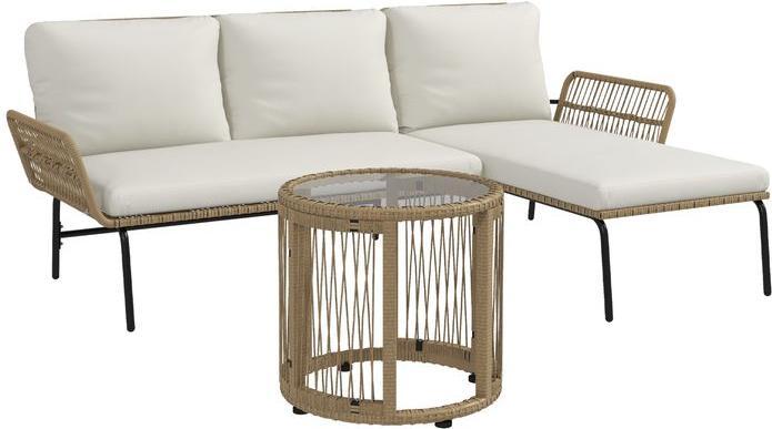 Produktbild Swisshandel24 3-tlg. Rattan Gartenmöbel-Set, Gartengarnitur mit Liegestuhl, Couchtisch, Zweisitzer, Gartenset mit