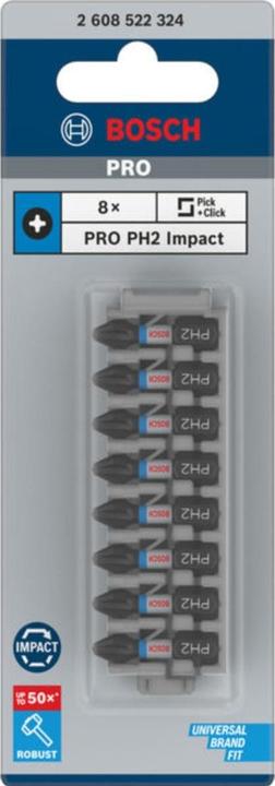 Image du produit Bosch Professional Zubehör Embout de vissage PRO Phillips Impact Bit, PH2, 25 mm, 8 pcs. (Cruciforme Phillips PH)