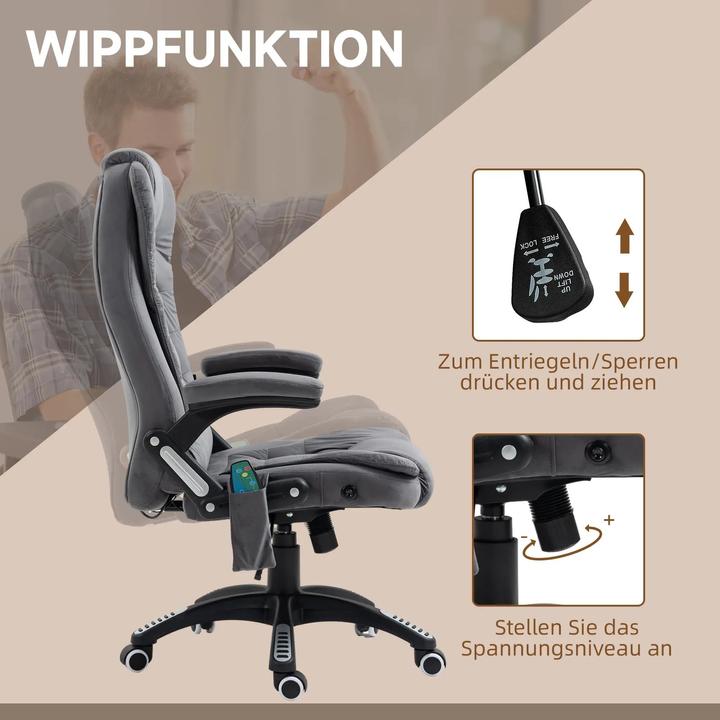 Produktbild Swisshandel24 Bürostuhl mit Massage- & Wärmefunktion, ergonomisch, Dunkelgrau (45 - 55 cm)