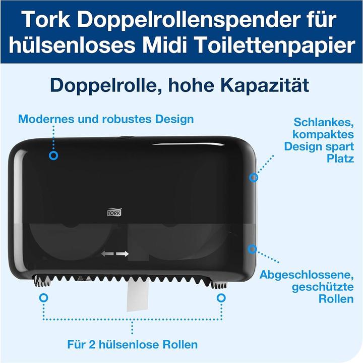 Immagine prodotto Tork Distributore di carta igienica a doppio rotolo Midi senza maniche