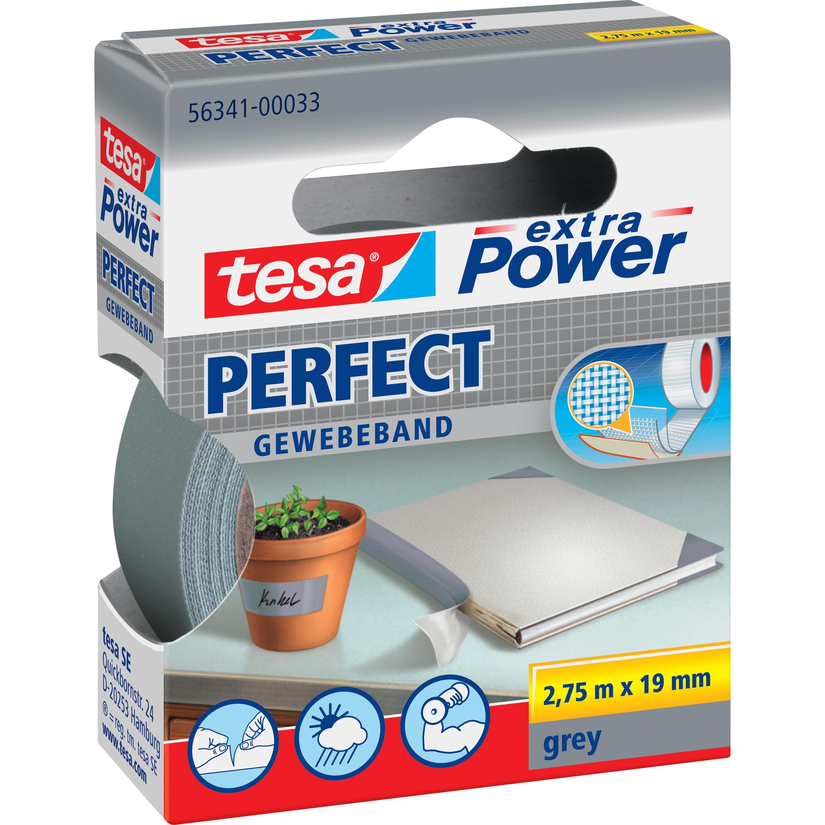 tesa, Klebeband, EXTRA POWER PERFECT Gewebeband, gewebeverstärktes Ductape (19 mm)