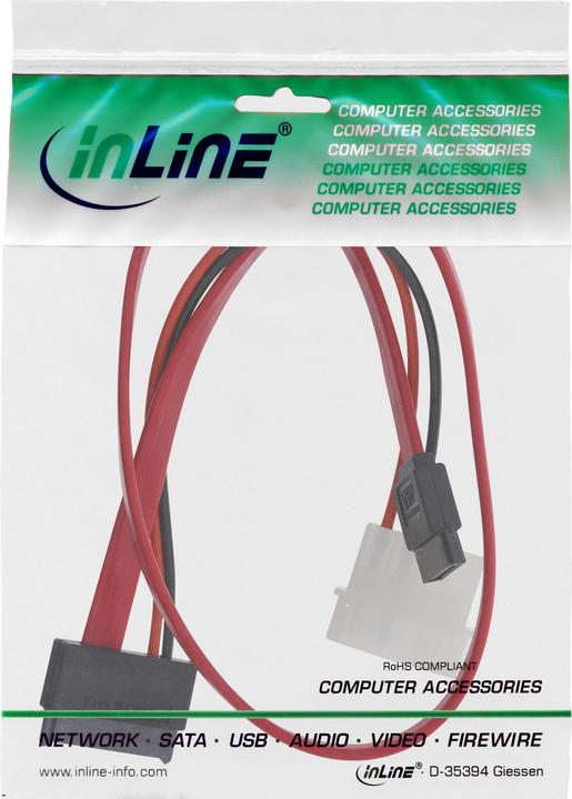 Produktbild InLine Slimline SATA Kabel Slimline SATA Stecker 13pol. 7+6 zu SATA + Strom 0.4m (40 cm, SATA)