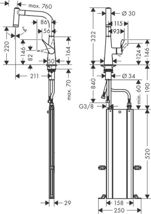 Actual product image hansgrohe HG single-lever sink mixer 220 METRIS DN 15 with sBox pull-out spray ES-Op.