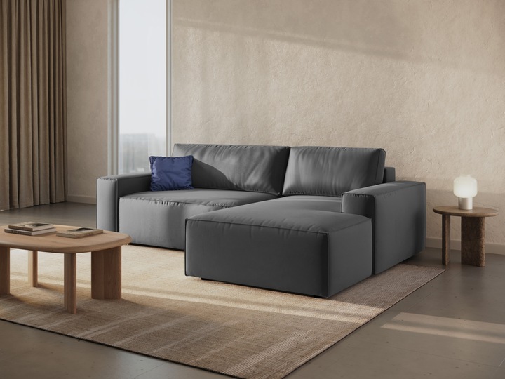 Actual product image Micadoni Velvet Right Corner Sofa With Bed Function And Box, "Jodie", 3 Seats, 246x151x86 Made in Europe (Corner sofa)