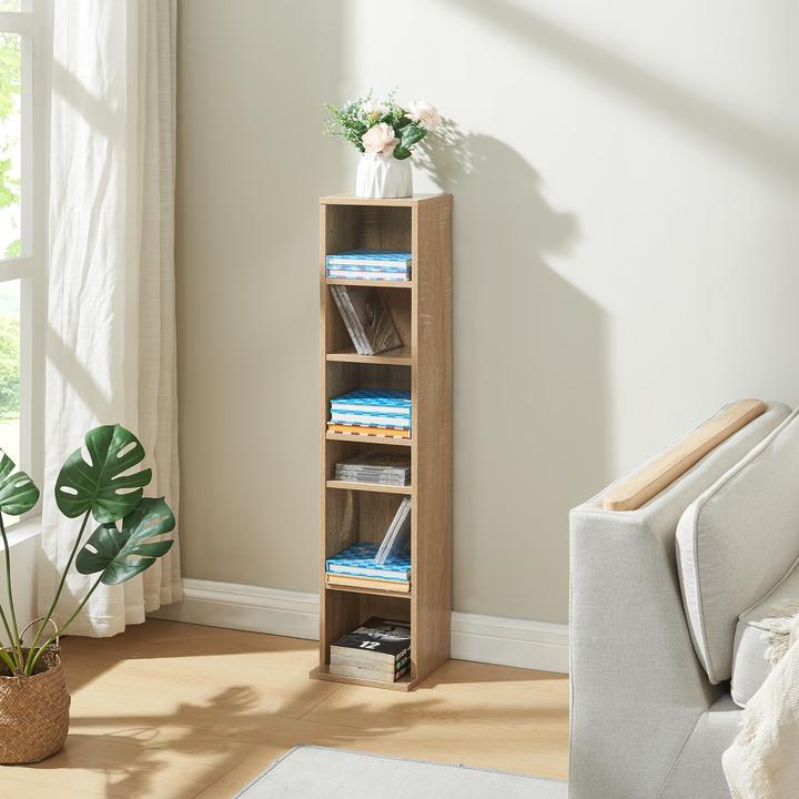 Produktbild En.Casa CD Regal Tynset 90x20x20 cm mit 6 Fächern Sonoma-Eichenoptik (20 x 20 x 90 cm)