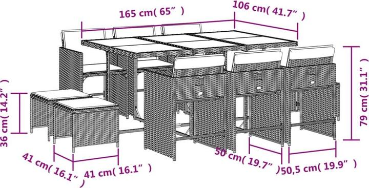 Produktbild vidaXL Garten Essgruppe (165 x 106 x 73 cm)
