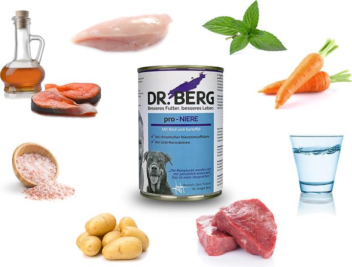 Produktbild Dr. Berg pro-NIERE Hund, Rind + Kartoffel (Senior, Adult, 6 Stk., 2400 g)