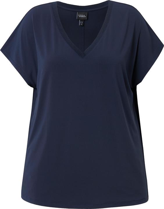 Image du produit Ulla Popken T-shirt oversize, col en V avec liseré pailleté, manches courtes (56)