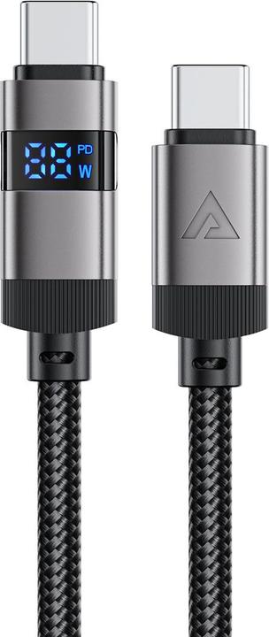 Immagine prodotto Acefast C15-04 USB-C - USB-C Cable with Display 480Mb/s 66W 1.2m - Black (1.20 m, USB 2.0, 66 W)