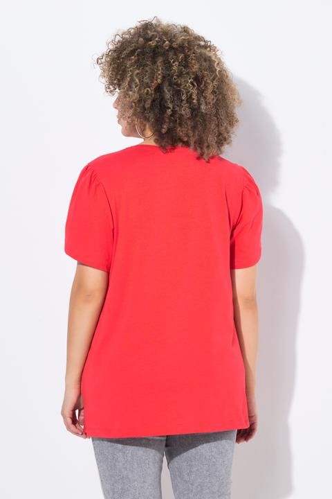 Immagine prodotto Ulla Popken T-shirt dal taglio svasato con effetto a più strati, scollo a girocollo e mezze maniche (50, 52)