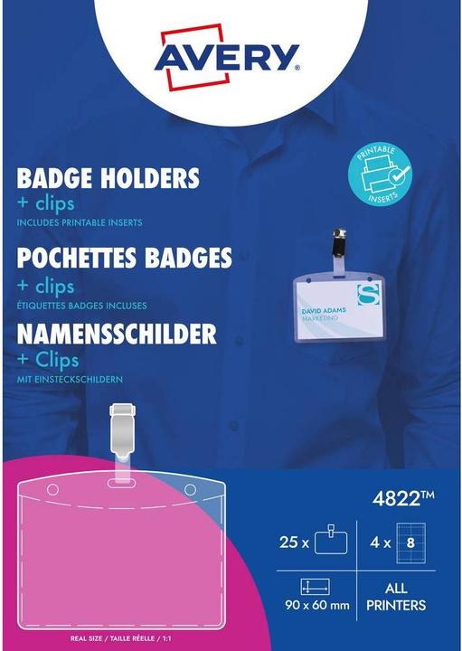 Image du produit Avery Dennison Badge avec clip, 90 x 60 mm