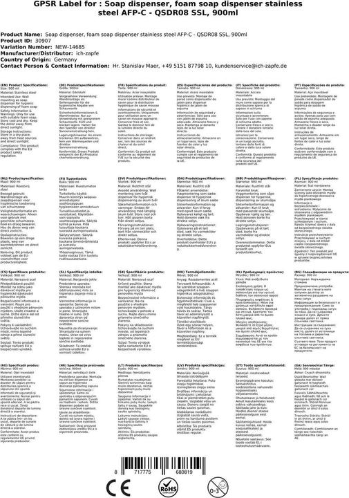 Actual product image Valera Qbic-line soap dispenser with push button stainless steel 900 ml Suitable for liquid soap, alcohol