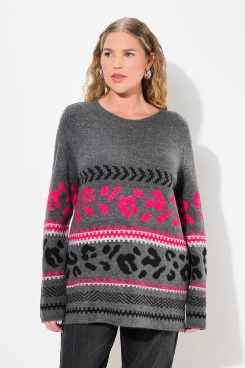 Actual product image Ulla Popken Mixed Leopard Stripe Long Sleeve Sweater (54)