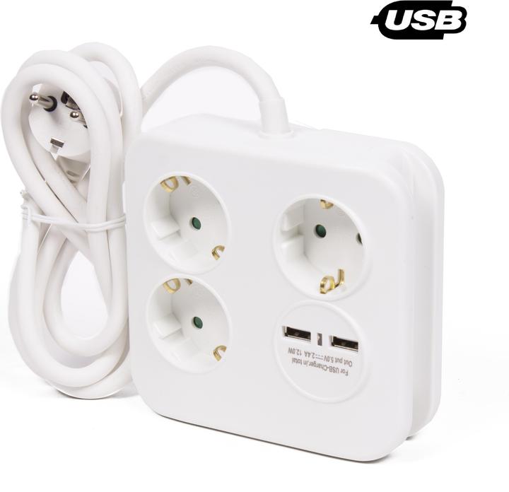 Produktbild Benson Electric Verlängerungssteckdose 3-fach + Erde + 2 USB 2.4a (3x, CEE 7/3, 1.50 m)