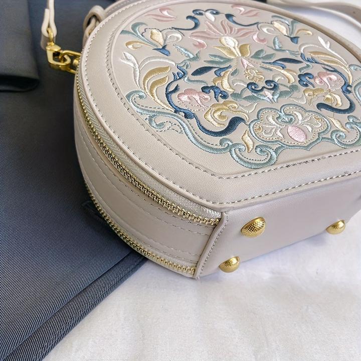 Immagine prodotto Only-Bags.Store Elegante borsa a tracolla ricamata con fiori - Borsa a tracolla chic in ecopelle color oro