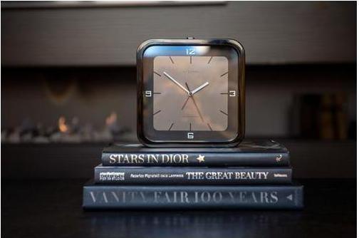 Actual product image Nextime 5221ZW - Table clock "Square Alarm", wood, black, 20 x 20 x 6 cm