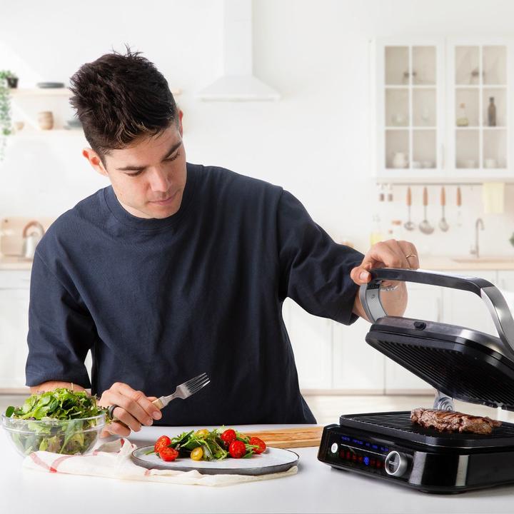 Produktbild Domo Genius Elektro Kontaktgrill Antihaftbeschichtung, mit Display Edelstahl, Schwarz