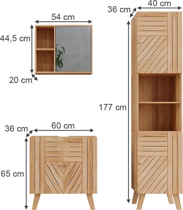 Produktbild Vicco Badmöbel-Set Lucie, Bambus, 3 Teile, mit Hochschrank