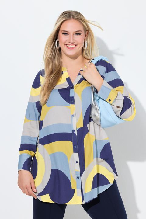 Actual product image Ulla Popken Retro Geometric Print Button Down Tunic Blouse (56)