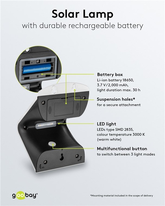 Image du produit Goobay Applique solaire à LED (400 lm, IP65)