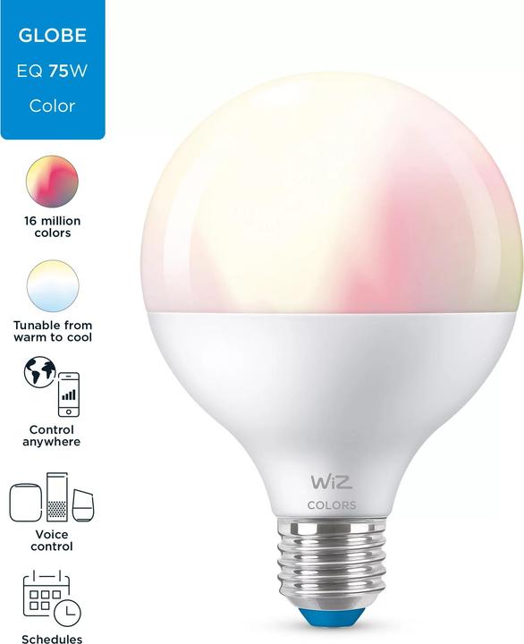 Label énergétique WiZ lampe 75W E27 forme globe (E27, 11 W, 1055 lm, 1 x, F)