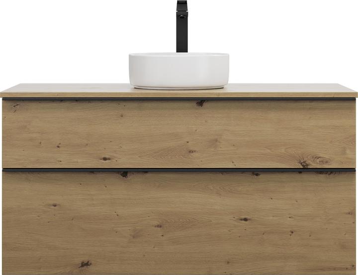 Actual product image burgbad Eqio ceramic countertop washbasin center, round, including vanity unit, width 1200m