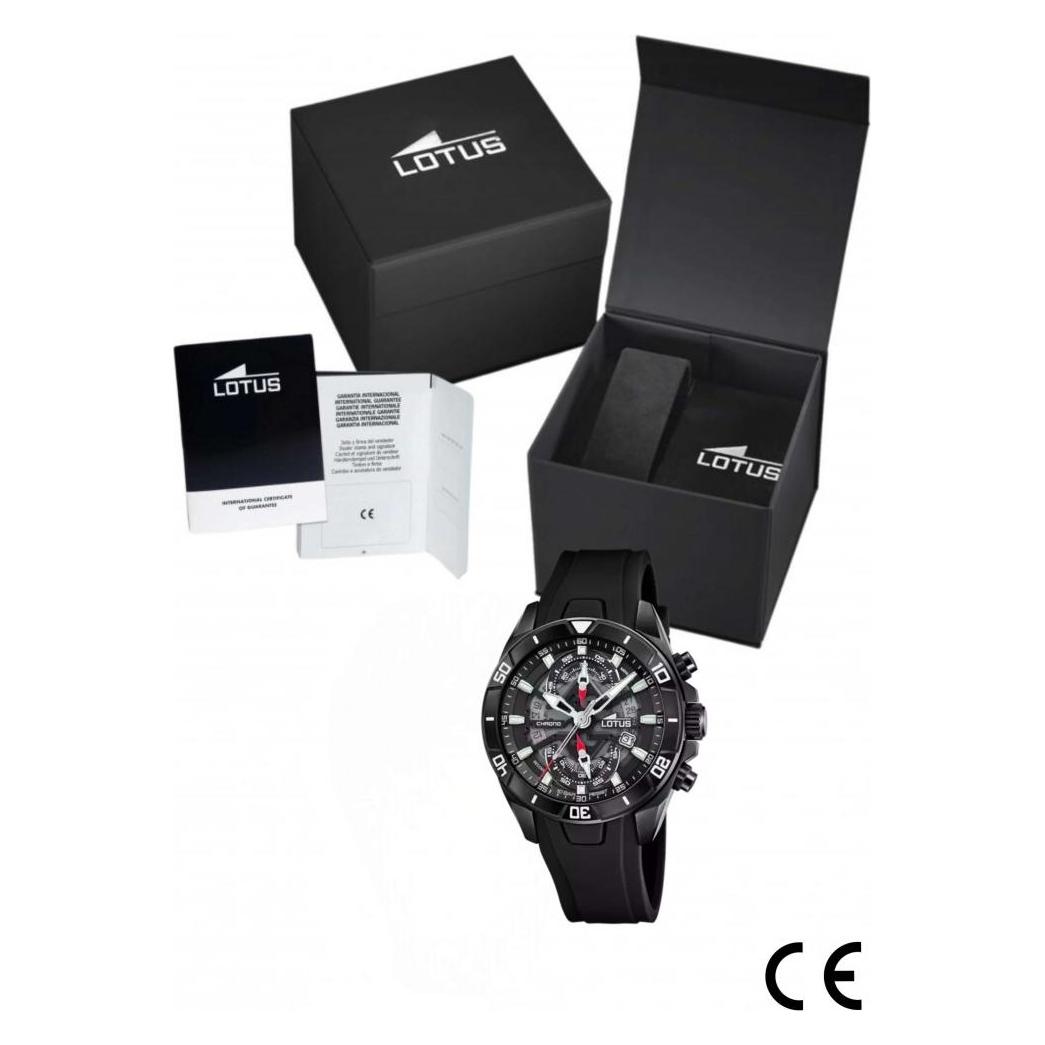 Lotus Orologio Cronografo Uomo 18945/3 - Acciaio Nero E Cinturino In Gomma, Impermeabile 10 ATM
