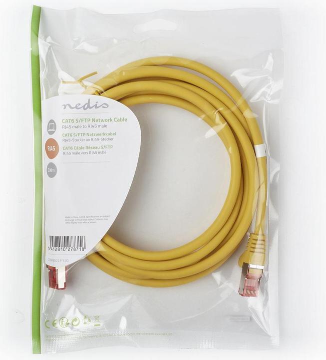Actual product image Nedis Cat 6 cable | RJ45 male | RJ45 male | S/FTP | 3.00 m | round | LSZH | yellow | plastic bag (S/FTP, CAT6, 3 m)