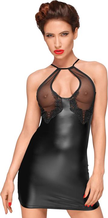 Produktbild Noir Handmade Wetlook keyhole mini dress with lace embroidery (M)