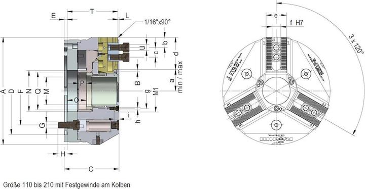 Produktbild Röhm Kraftspannfutter DURO-A 315 Spitzverzahnung 90° Zylindrische Zentrieraufnahme - ZA 220