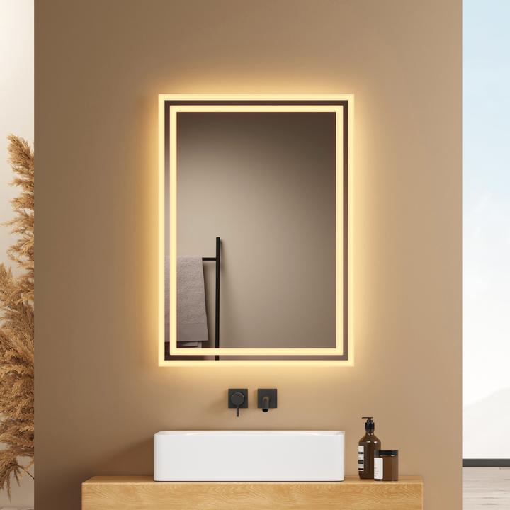 Actual product image Emke Bathroom Mirror With Lighting 70*50cm,Fog-Free, 3000K/6500K,Bouton Switch