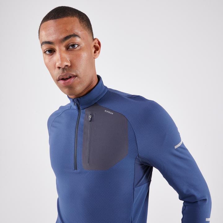 Actual product image Kiprun Men's long-sleeved running shirt with zip - Run 900 warm blue (XXL)