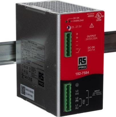 Produktbild Rs Pro DIN-Schienen Netzteil, 200  500V ac, 24V / 20A
