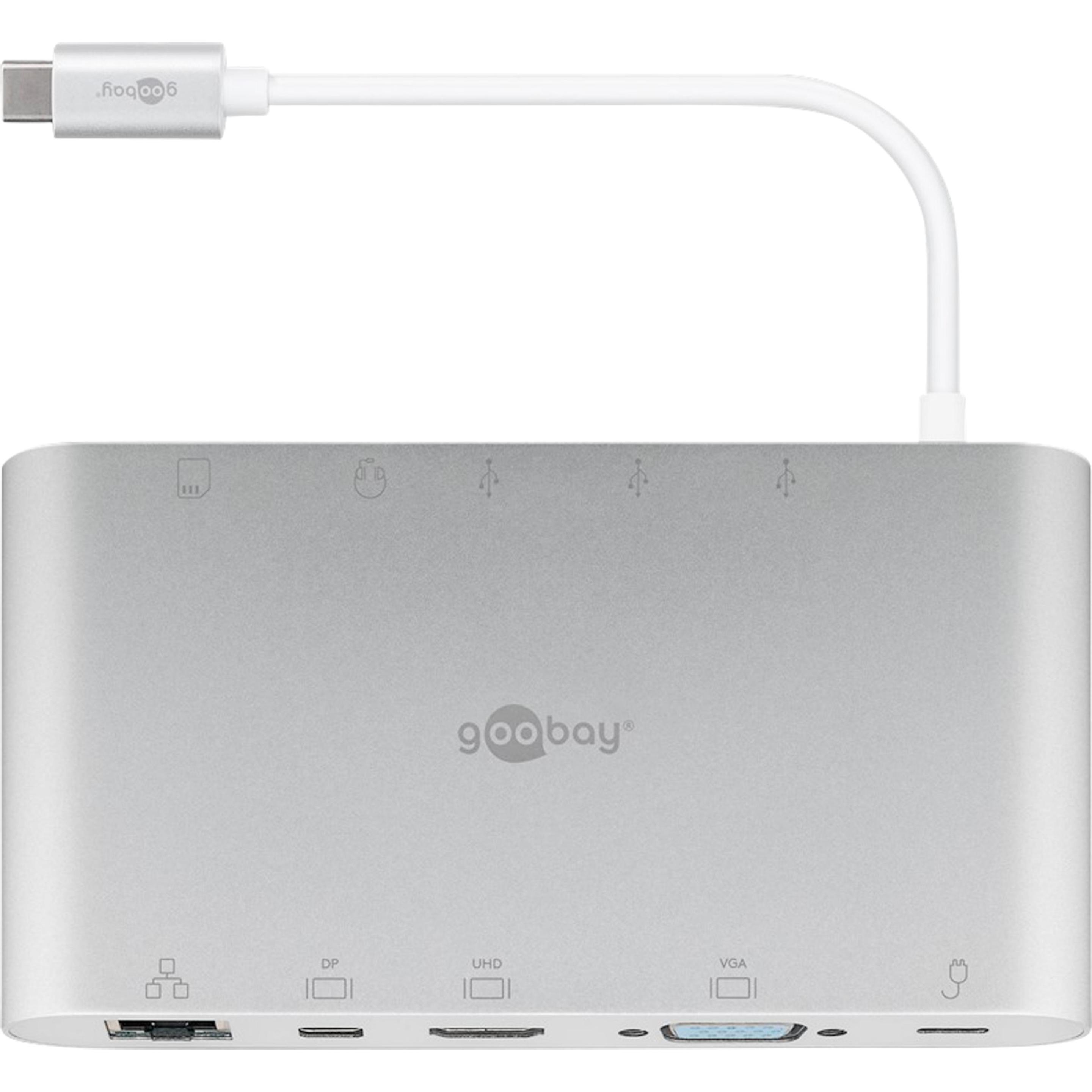 Goobay USB-C Multiport-Adapter (USB-C, 11 porte), Docking station + Hub USB, Argento