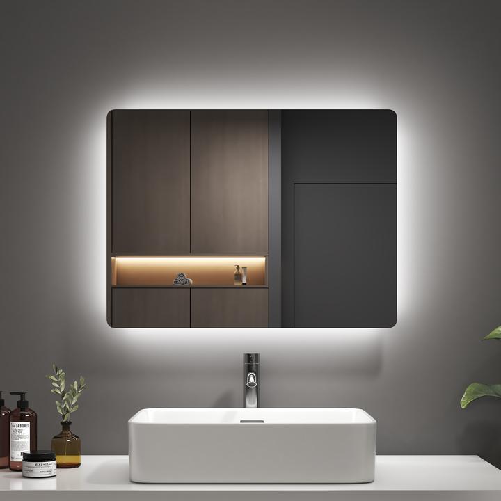 Emke Bathroom Mirror With Lighting 60*45cm,Fog-Free, 3000K/6500K,Bouton Switch