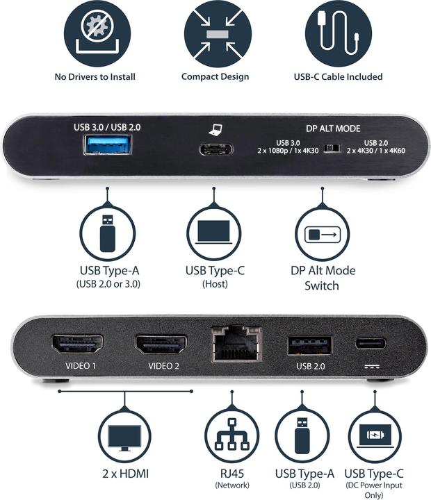 Actual product image StarTech DK30C2HAGPD (USB-C, 4 Ports)
